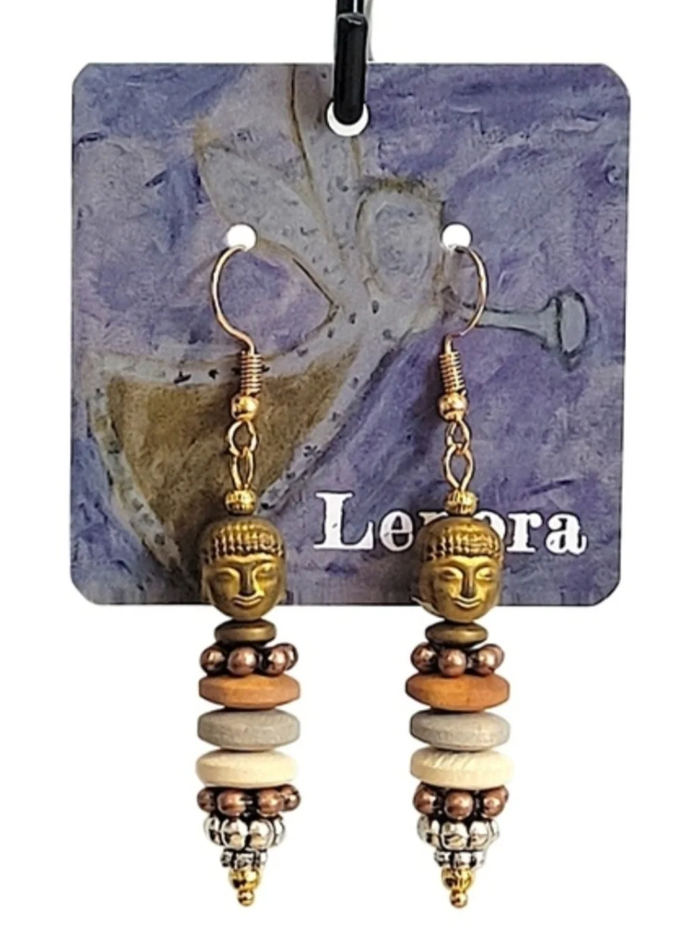 Hand Crafted Gold Buddha Earrings - Picture 7 of 7
